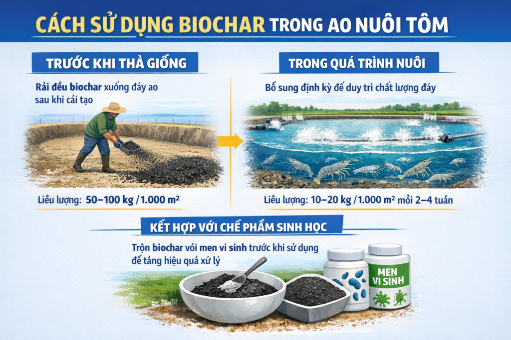Công dụng của than Biochar trong cải tạo đáy ao nuôi tôm